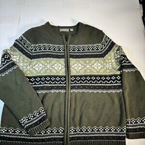 Croft & Barrow Green and Black Zip Up Sweater Nordic Design